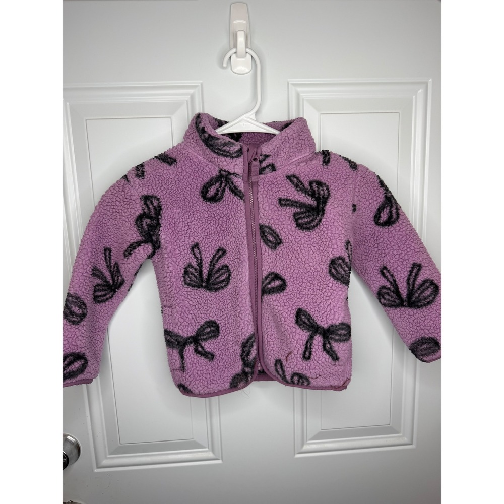 Jumping Beans Toddler Girls Purple Sherpa Fleece Bow Print Zip Up Jacket 3T